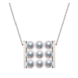 Pendentif 9 perles Akoya. Rails or blanc. Perles damier. Tezuka