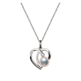 Pendentif Chiaki. Coeur moderne Or blanc. Perle Akoya, Diamant