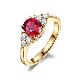 Bague Fiançailles Rubis, Diamants, Or jaune. Douce France