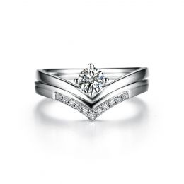 Bague Solitaire Accompagné Wonder Woman -  Bague de Fiançailles Platine | Gemperles