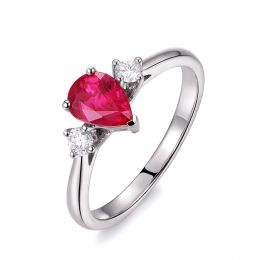 Bague Amour. Or blanc, rubis 1ct taillé en poire, diamants