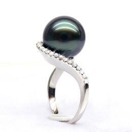 Bague Bora Bora - Or blanc, diamants - Perle de Tahiti bronze