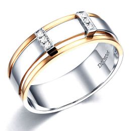 Bague 2 ors Homme - Or rose et blanc 18cts - 6 Diamants