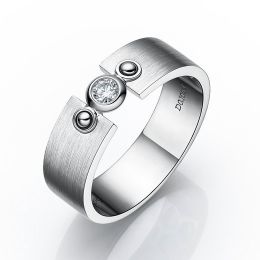 Bague en or pour homme - Or blanc brossé 18cts - Diamant 0.083ct