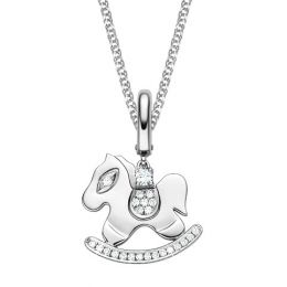 Pendentif or blanc diamants du cheval à bascule - Joaillerie ludique