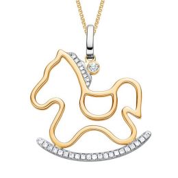 Pendentif Cheval à bascule. Or jaune et blanc. Diamants