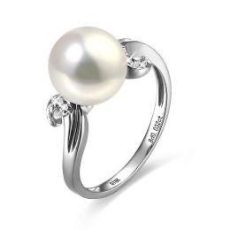 Bague note de musique - Perle de culture blanche, or blanc diamants