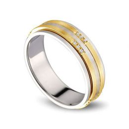 Alliance 2 ors Homme - Or blanc poli et jaune brossé - Diamants