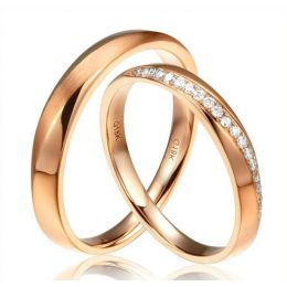 Alliances modernes homme et femme. Or rose 18cts, diamants | Aurélia & Quinto