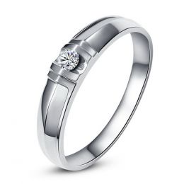 Alliance solitaire sophistiqué. Alliance femme. Or blanc, Diamant | Constance