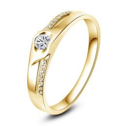 Alliance Femme solitaire diamants - Alliance moderne Or jaune 18cts