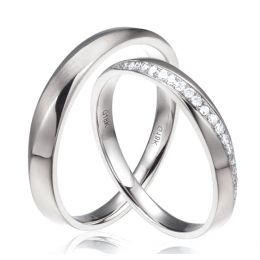 Alliances modernes homme et femme. Platine, diamants | Tea & Ovidio