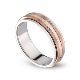 Alliance 2 ors Homme - Or blanc poli et rose brossé - Diamants