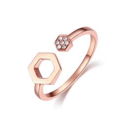 Bague ouverte hexagone. Or rose 18cts, diamants 0.030ct