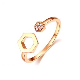 Bague ouverte hexagone. Or jaune 18cts, diamants 0.030ct