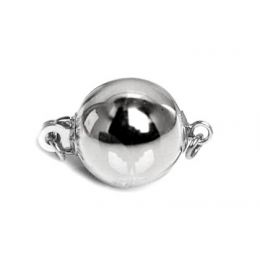 Fermoir Bolla style contemporain. Type Boule lisse, diamètre 8mm. Or blanc 14 carats 