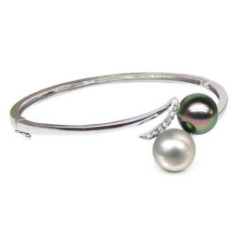 Bracelet or blanc, diamants et perles des mers du sud multicolores