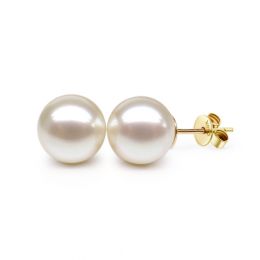 Boucles oreilles or jaune - Clous d'oreilles perles 9/9.5mm culture