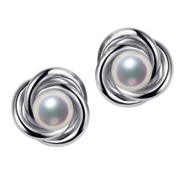 Boucles oreilles Chiyoko Or blanc. Perles Akoya Japon 6/6.5mm AAA