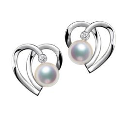 Boucles Coeur contemporain Or blanc. Perles Akoya, Diamants. 