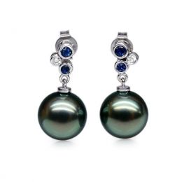 Boucles oreilles perles de Tahiti noires - 9/10mm - GEMME