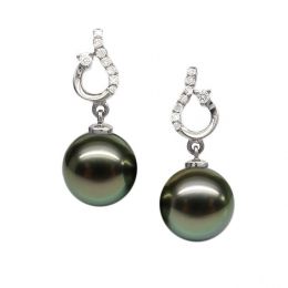 Boucles d'oreilles classiques - Joaillerie perles de Tahiti - Or blanc