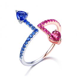 Bague Univers parallèles. Or blanc, rose et pierres précieuses