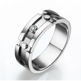 Bijouterie - Bague pour homme originale - Anneau or blanc - Diamant