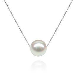 Collier pendentif perle blanche - Chaine or blanc