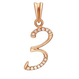 Pendentif chiffre 3 - Or rose 18cts - Diamants 0.065ct