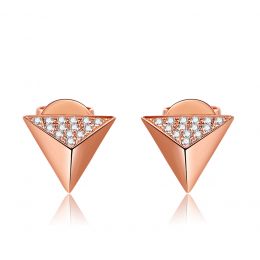 Boucles oreilles clous forme pyramidale. Or rose, diamants