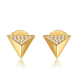 Boucles oreilles clous forme pyramidale. Or jaune, diamants