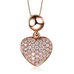 Pendentif coeur pavé de diamants - Or rose et diamants 0.23ct