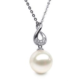 Pendentif twist or blanc - Perle de culture d'eau douce, diamants