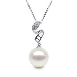 Pendentif tortillon serpentin - Or blanc, diamants - Perle blanche