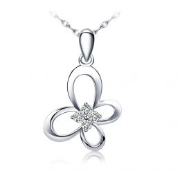 Pendentif fleur papillonnante - Or blanc 18 carats - Diamants 0.08ct