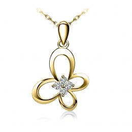 Pendentif fleur papillonnante - Or jaune 18 carats - Diamants 0.08ct