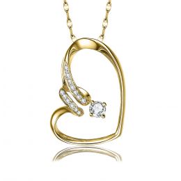 Pendentif coeur - Aile de papillon - Diamants, or jaune