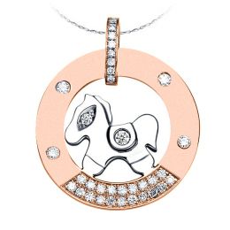 Pendentif cheval à bascule - Or blanc et rose - Diamants 0.29ct