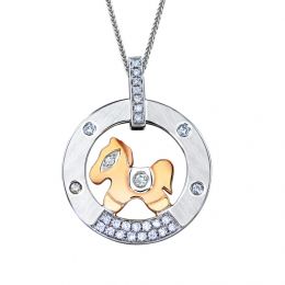 Pendentif cheval à bascule - Or blanc et rose - Diamants 0.29ct