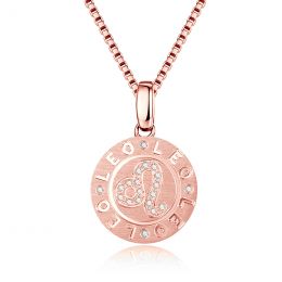 Pendentif Leo Or rose. Signe du Lion. Zodiaque