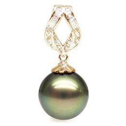 Pendentif ruban or jaune - Perle de Tahiti bronze - Diamants