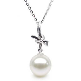 Pendentif noeud or blanc 18cts monté d'une perle d'eau douce blanche