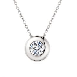 Pendentif solitaire or blanc - Solitaire collier diamant clos personnalisable