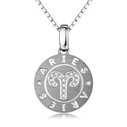 ♈Pendentif Aries Or blanc. Signe du bélier. Zodiaque