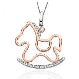 Pendentif 2 ors - Cheval avec crinière et bascule en diamants