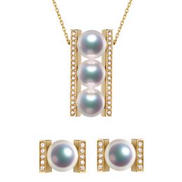 Pendentif et Boucles Otohiko. Perles Akoya, Or jaune, diamants