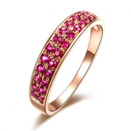 Bague or rose demi tour rubis - 2 rangées de pierres pavées