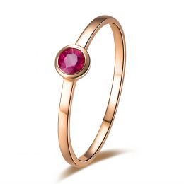 Bague anneau solitaire en rubis - Or rose 18cts - Sertissage clos