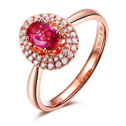 Bague de fiançailles rubis diamants et or rose - Forme ovale